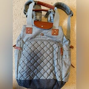 Gray Quilted Backpack with Brown Accents